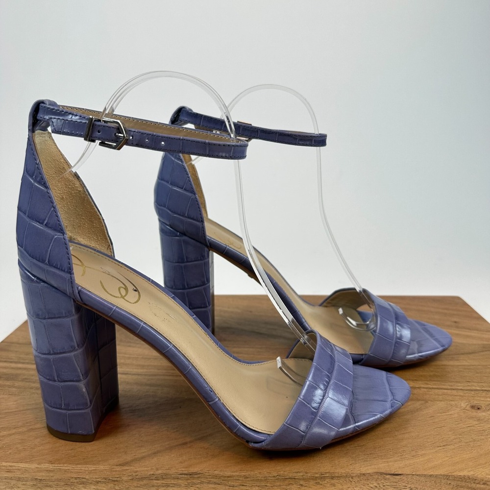 New Womens Sam Edelman Yaro Purple‎ Croc Open Toe Block Heels Sandals Size 10 M